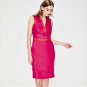 BODEN 100% Linen Notch Neck Sleeveless Sheath Mini Dress Carnival Pink Orange 6